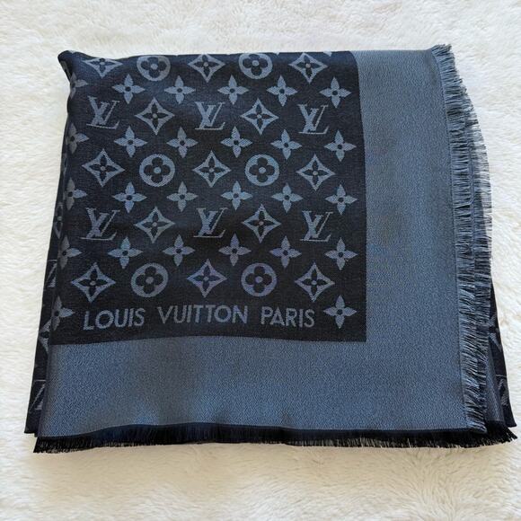 Louis Vuitton Accessories - Louis Vuitton silk/wool sharf black and silver Authentic Retail 1200$